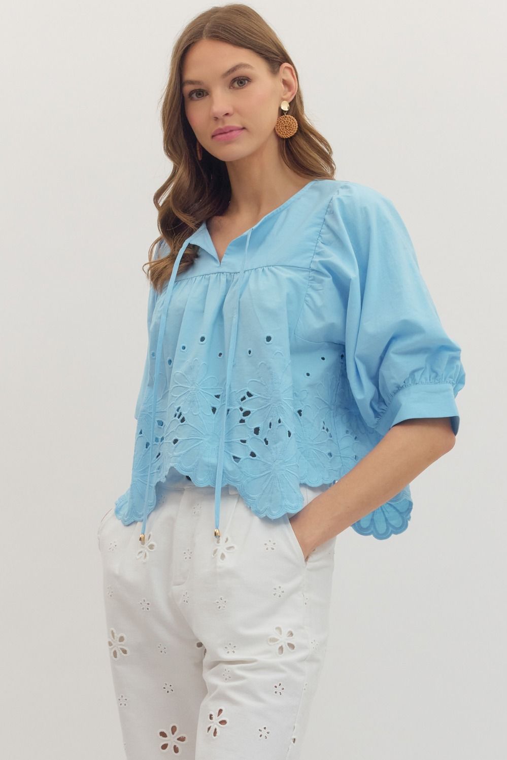 Entro | Starr Eyelet Scalloped Hem Top | Sweetest Stitch Boutique RVA