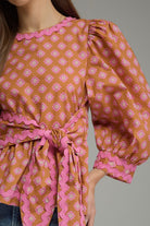 Entro | Becca Tie Front Floral Top - Camel/Pink | Sweetest Stitch Boutique