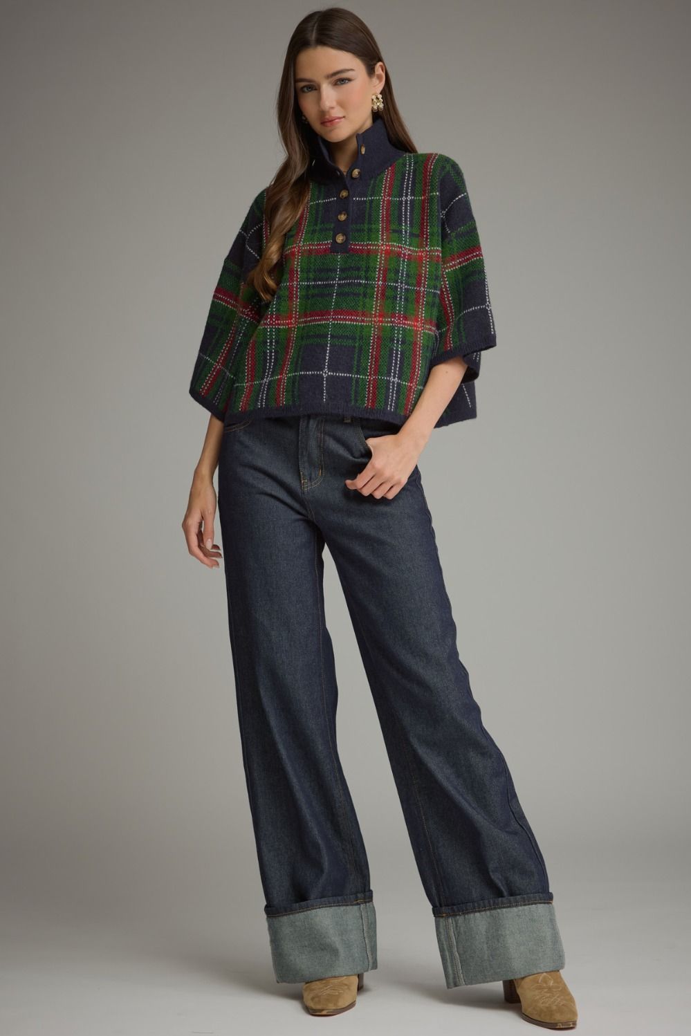 Entro | Blake Plaid Sweater Navy | Sweetest Stitch Boutique Richmond
