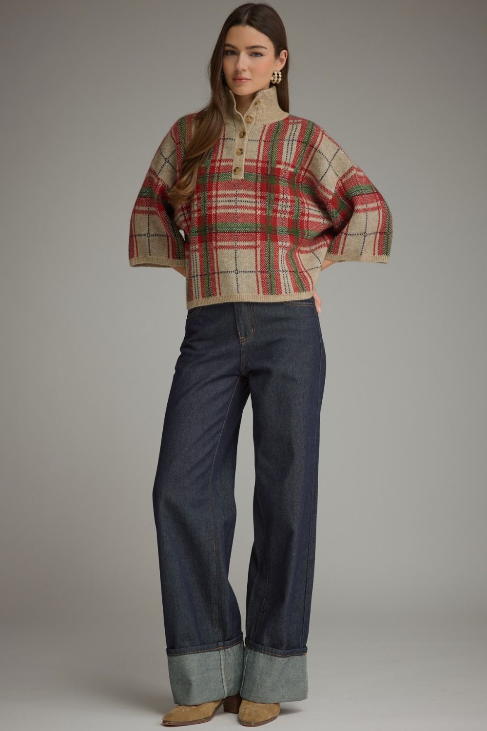 Entro | Blake Plaid Sweater Taupe | Sweetest Stitch Boutique Richmond