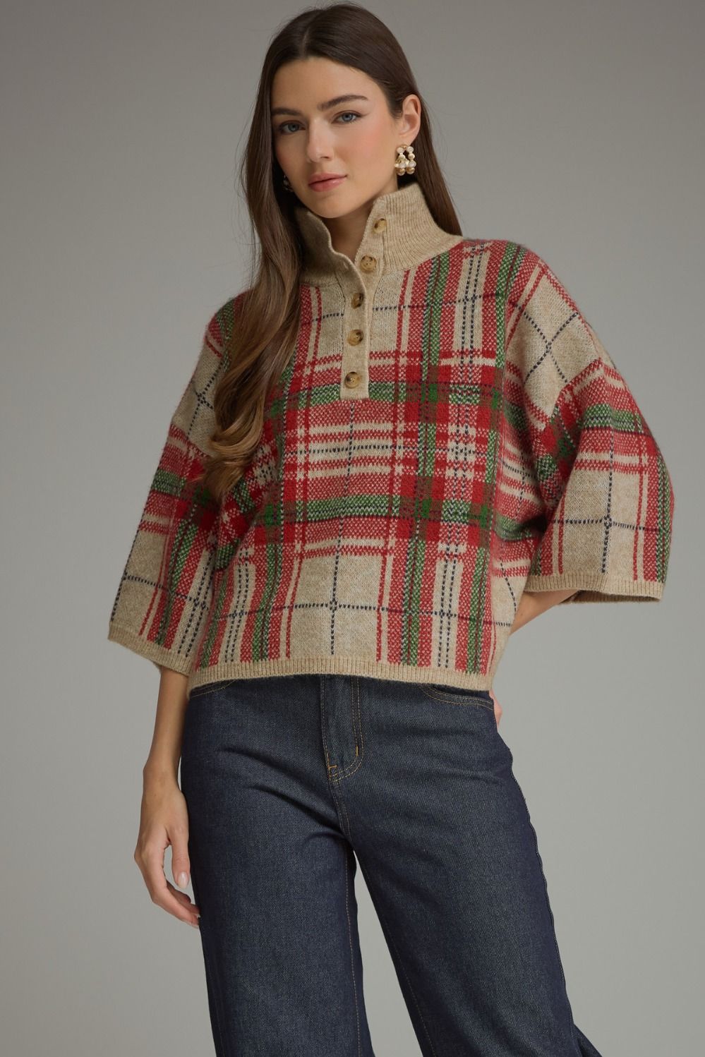 Entro | Blake Plaid Sweater Taupe | Sweetest Stitch Boutique Richmond