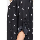 3/4 Roll Up Sleeve V-Neck Feather Print Woven Blouse - Athena's Fashion Boutique