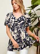 Women's Cream and Navy Rouching Flutter Peplum Top