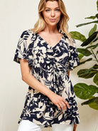 Women's Cream and Navy Rouching Flutter Peplum Top