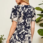 Women's Cream and Navy Rouching Flutter Peplum Top