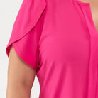 Pink Plus Drape Sleeve Split Neck Short Sleeve Blouse - Athena's Fashion Boutique