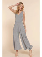 Gray Sleeveless Double V-Neck Surplice Knit Jumpsuit