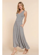 Gray Sleeveless Double V-Neck Surplice Knit Jumpsuit