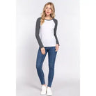 Gray and White Long Raglan Sleeve Color Block Thermal Knit Top