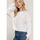Ivory Long Sleeve Crew Neck Cable Detail Sweater - Athena's Fashion Boutique