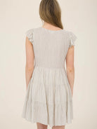 Khaki Stripe V Neck Button Down Tiered Mini Dress - Athena's Fashion Boutique