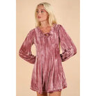 Mauve Front Ribbon Velvet Holiday Mini Flare Dress