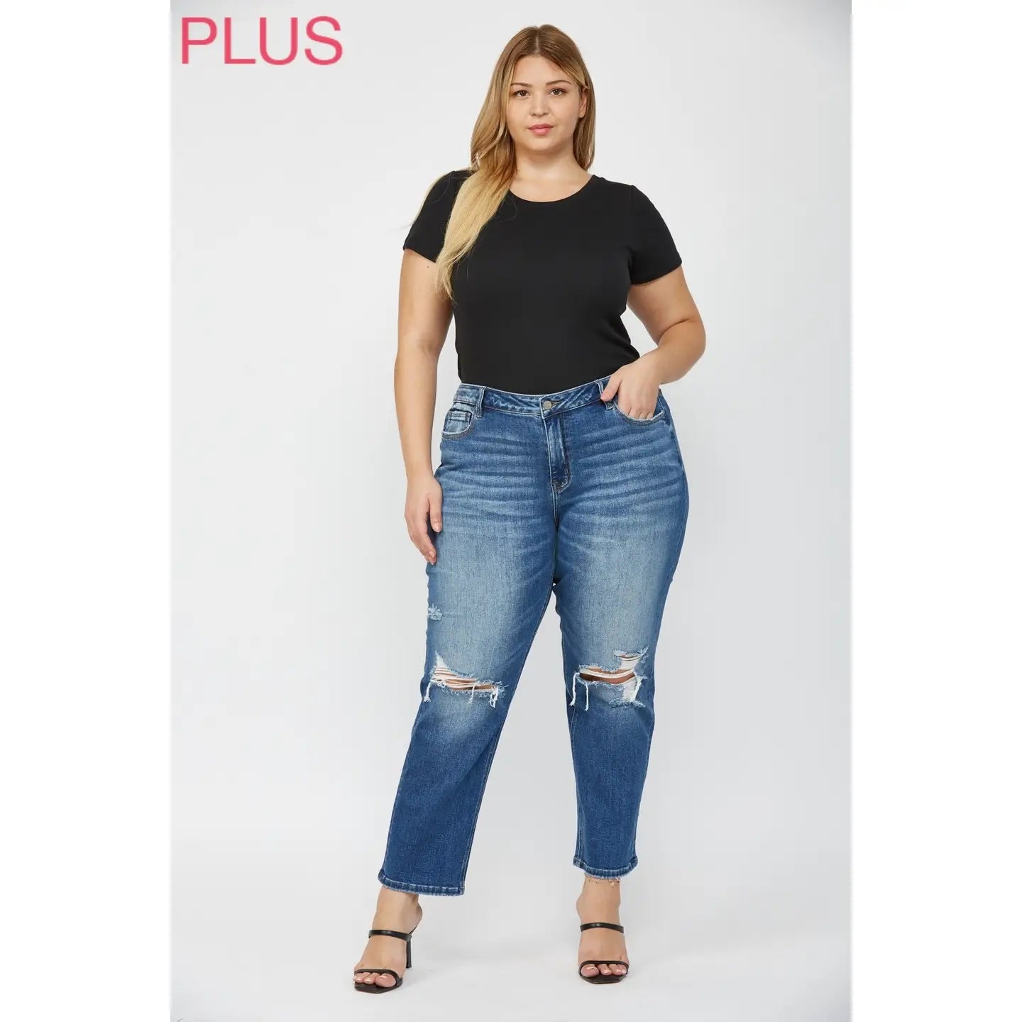 Mica Denim Mid Rise Straight Leg Distressed Jeans