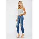 Mica Denim Mid Rise Straight Leg Distressed Jeans