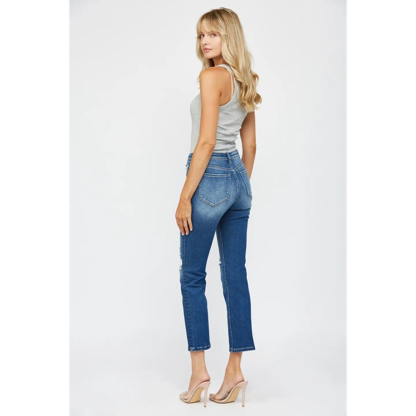 Mica Denim Mid Rise Straight Leg Distressed Jeans