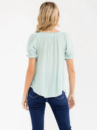 Women's Short Sleeve V-Neck Front Tie Embroidery Floral Blouse 
