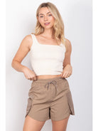 Mocha Elastic Waist Activewear Cargo Shorts