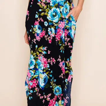 Plus Size Floral Print Maxi Slit Dress with Pockets