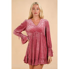 Pink Leopard Velvet Ruffled Holiday Mini Dress - Athena's Fashion Boutique