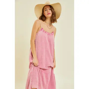 Plus Mineral-Washed Gauze Midi Dress with Pockets