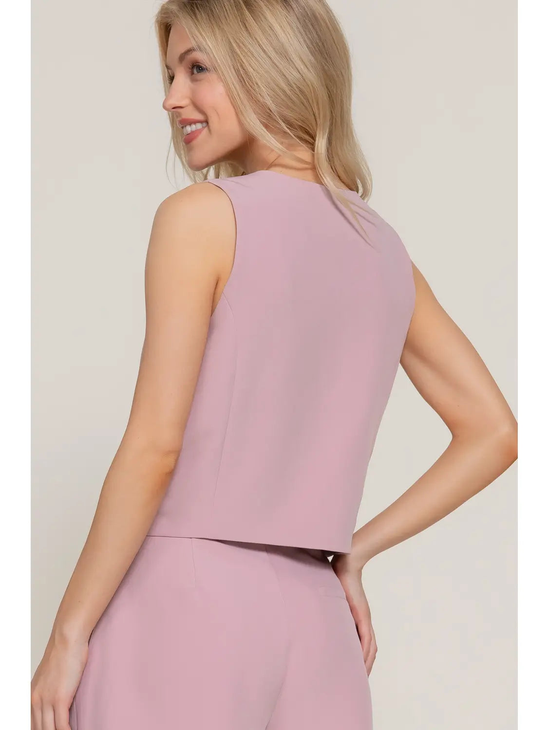Pink V-Neckline with Front Button Closure Vest