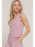 Pink V-Neckline with Front Button Closure Vest