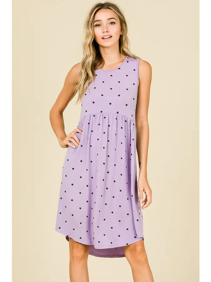 Lavender High Waist Polka Dotted Dress
