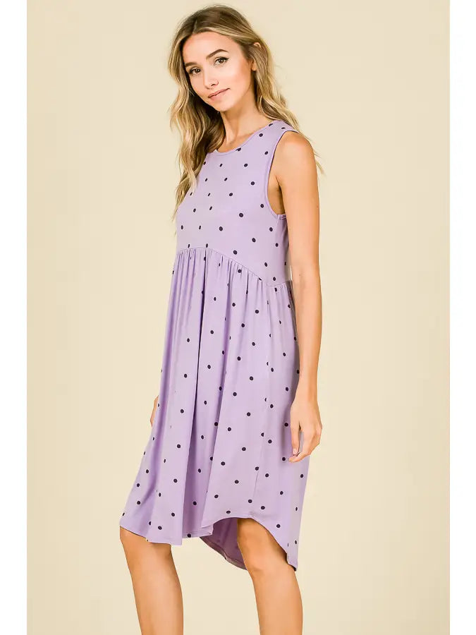 Lavender High Waist Polka Dotted Dress