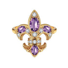 Saints and Saviors Gold Fleur De Lis Amethyst and Diamond Ring