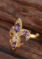 Saints and Saviors Gold Fleur De Lis Amethyst Diamond Ring