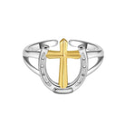 Saints and Saviors Rider's Prayer Ring Horseshoe and Cross Two-tone Gold and Silver