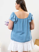 Plus Chambray Ruffle Sleeve Top