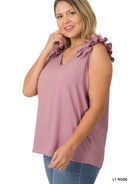 Dusty Rose Woven Ruffle Trim Sleeveless Top - Athena's Fashion Boutique