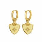 Saints & Saviors Gold Crown Shield Huggie Earrings