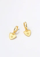 Saints & Saviors Gold Crown Shield Huggie Earrings