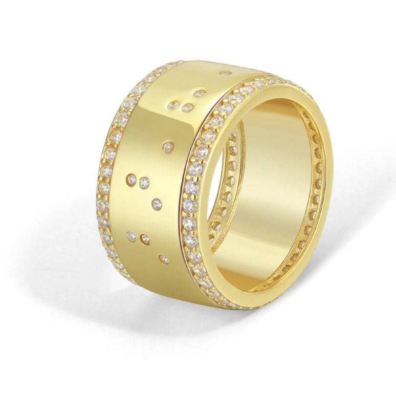 Touchstone Badass Gold Wide Band Braille Crystals