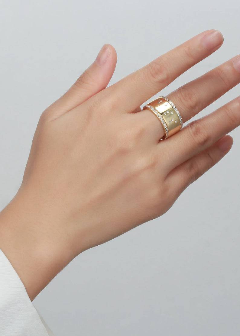 Touchstone Badass Gold Wide Band on model