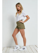 Mica Denim Olive Green Denim High Rise Shorts
