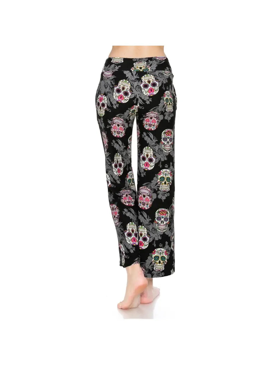 Multicolor Sugar Skull Print Buttery Soft Lounge Pants - Athena's Fashion Boutique