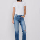 SneakPeek Mid Rise Straight Jeans with Knee Rips - Athena's Fashion Boutique