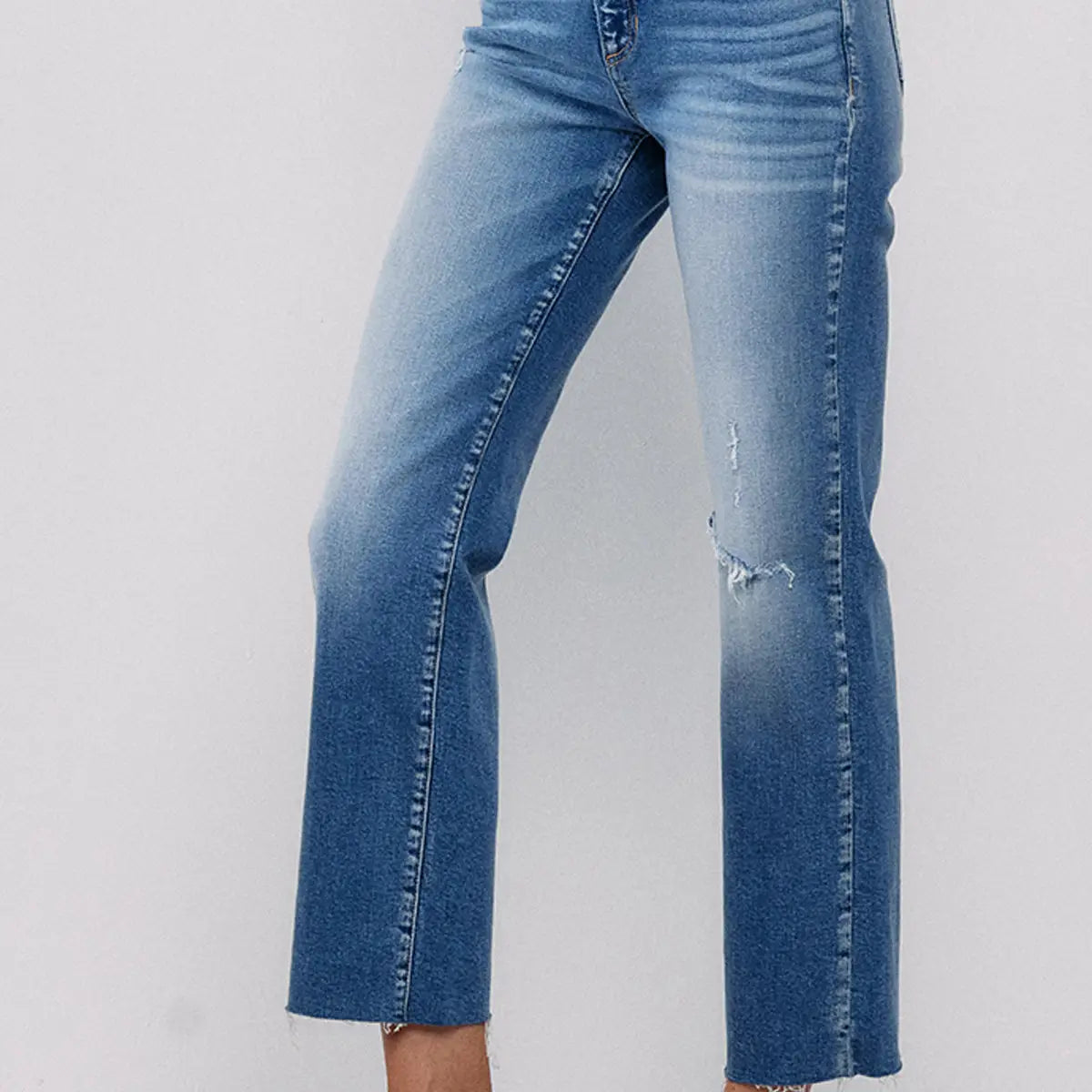 SneakPeek Mid Rise Straight Jeans with Knee Rips - Athena's Fashion Boutique