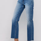 SneakPeek Mid Rise Straight Jeans with Knee Rips - Athena's Fashion Boutique