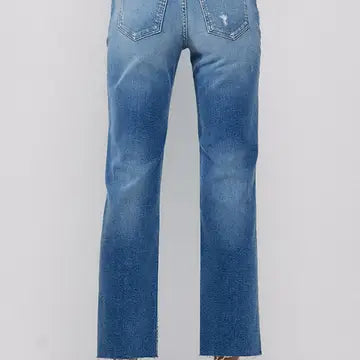 SneakPeek Mid Rise Straight Jeans with Knee Rips - Athena's Fashion Boutique