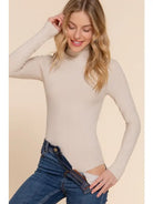 Taupe Long Sleeve Turtle Neck Rayon Rib Bodysuit - Athena's Fashion Boutique