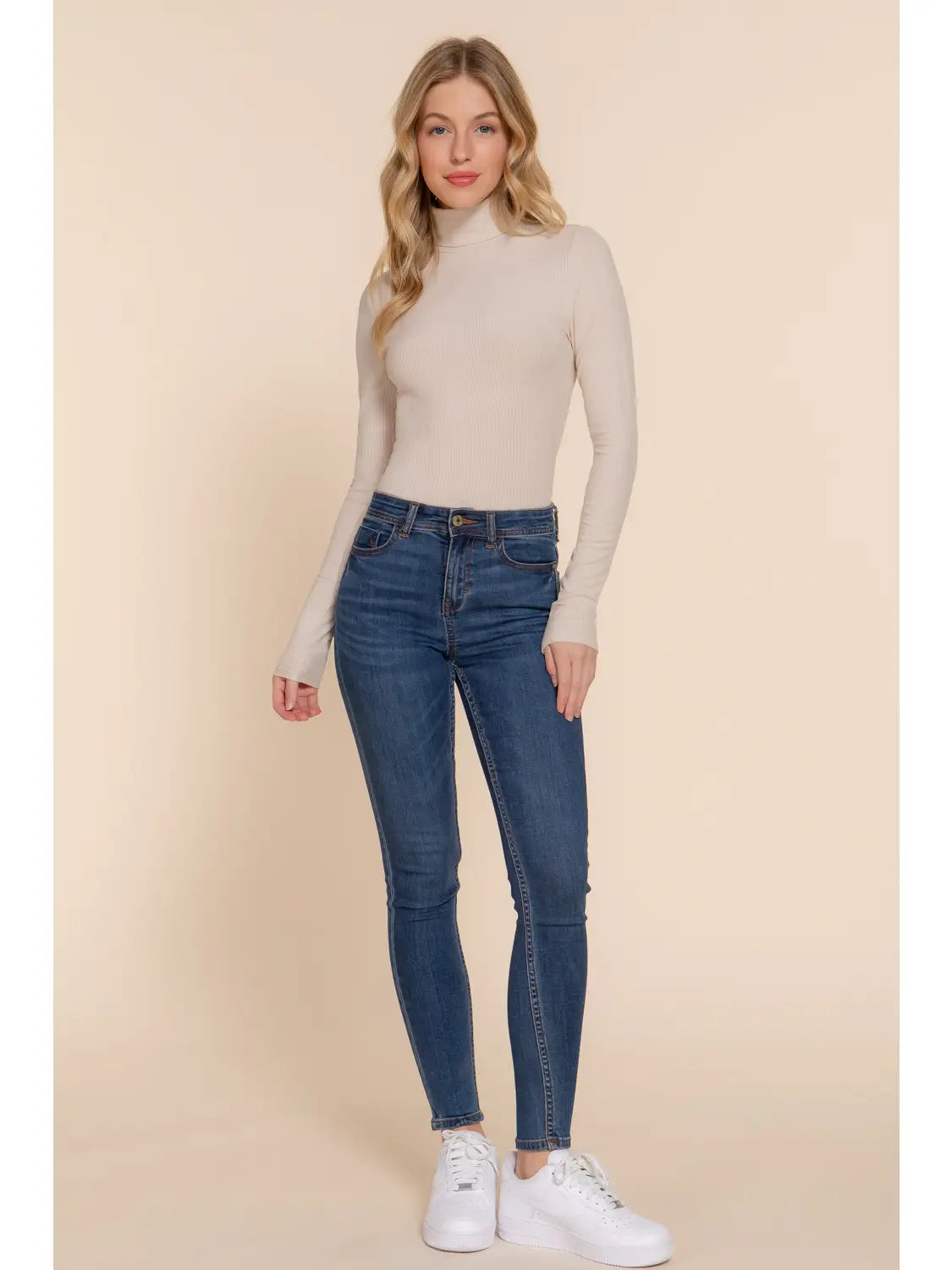 Taupe Long Sleeve Turtle Neck Rayon Rib Bodysuit - Athena's Fashion Boutique