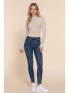 Taupe Long Sleeve Turtle Neck Rayon Rib Bodysuit - Athena's Fashion Boutique