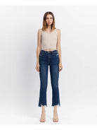 Vervet Dark Wash High Rise Distressed Hem Kick Flare Jeans