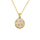 Saints and Saviors Dainty Fancy Initial Pendant Necklace gold letter W on small silver disc